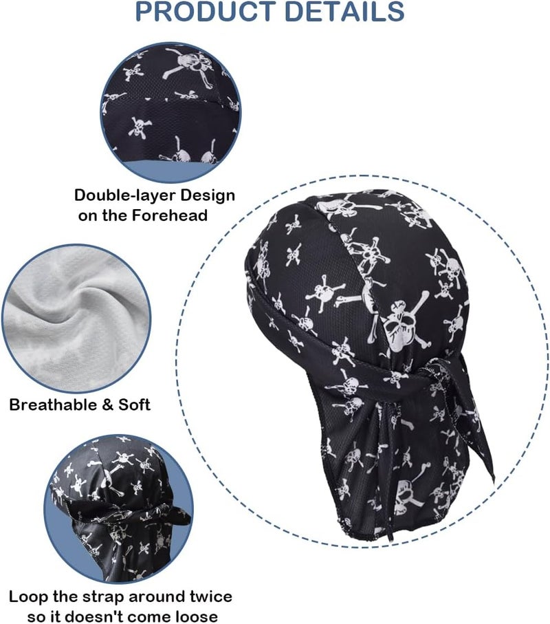 SRLLBBY Sweat Wicking Do Rags Skull Caps, Cooling Hip Hop Hat, Beanie Durag Motorcycle Head Wrap Doo Rag Liner for Men Women - Image 4